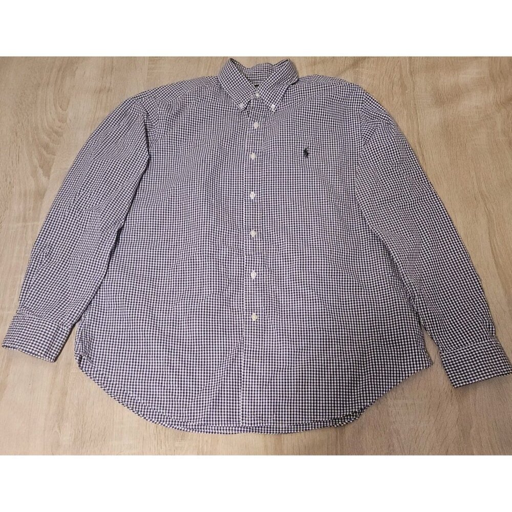 Ralph Lauren Mens Size 16 1/2 Us Large Purple Check Button Down Shirt